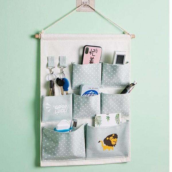 

multi-storey hanging bag cotton linen waterproof wall door hanging storage bag cloth storage wall organizer pockets