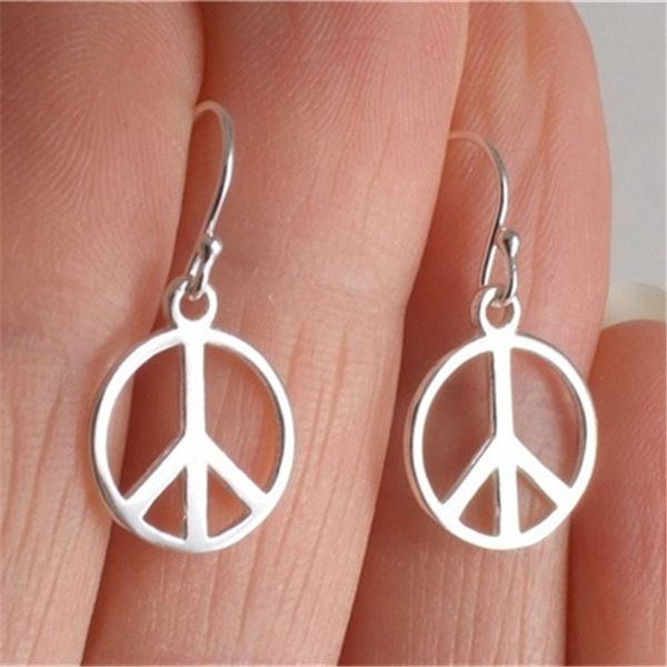 

dangle & chandelier antique silver color peace sign earrings, symbol charms