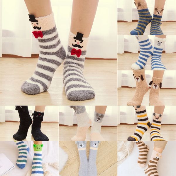 

cartoon embroidered floor sleep coral fleece winter thickened warm and socks warm plush half velvet men's socks gkaal, Black