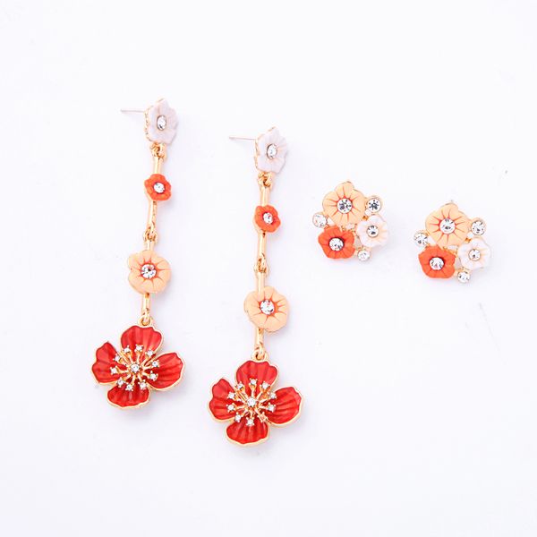 

kissme elegant multicolored enamel flower crystal stamen stud earrings for women gifts gold color new fashion jewelry wholesale, Golden;silver