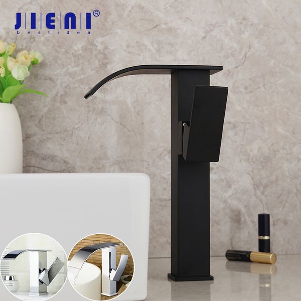 

jieni polished chrome bathroom basin sink faucet mixer black painting brass basin faucet tap waterfall extend spout water tap