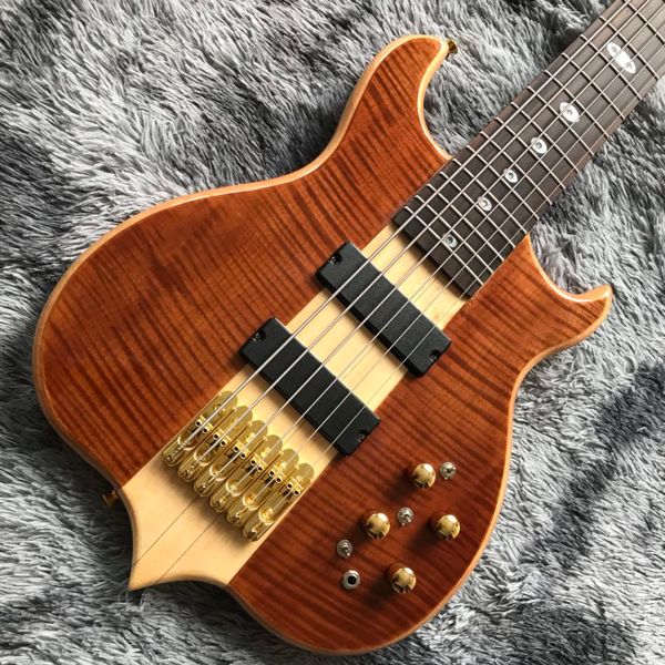 Custom Neck Through Body Ebenholzgriffbrett Burst Maple 6 Saiten Gitarrenbass