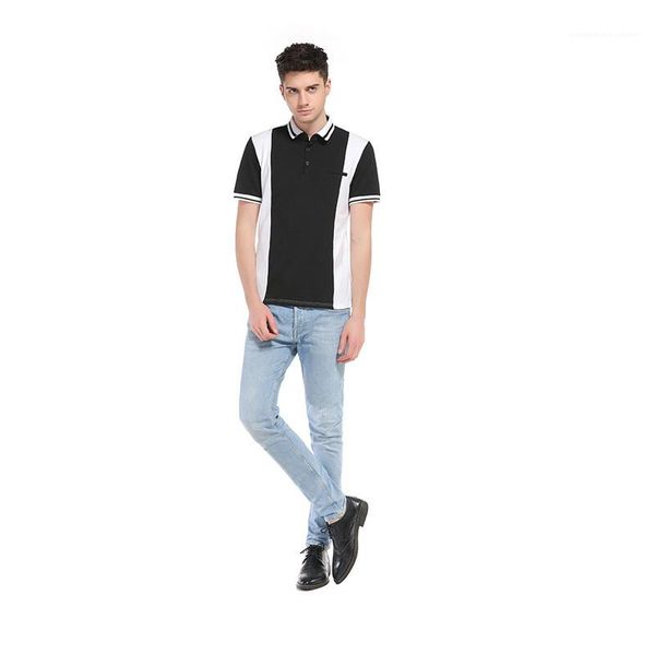 

short sleeve mens polo summer casual males polo designers mens clothing black and white contrast lapel neck, White;black