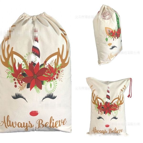 

drawstring christmas cloth bag unicorn english letter pattern storage bags festival large capacity gifts sack selling 16jz l1