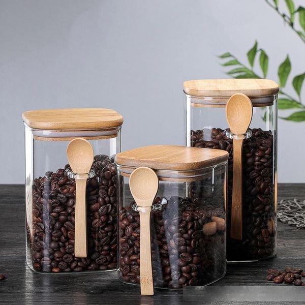 

with spoon sealed jar storage tank condiment coffee beans tank kitchen supplies sugar storage bottle box