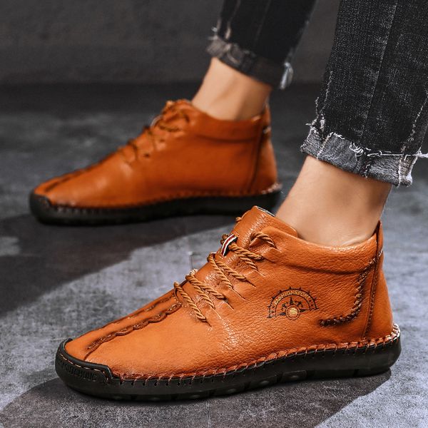 

cimim brand new winter men office leather boots 39-50 big size outdoor fashion casual boots men manual luxury work, Black