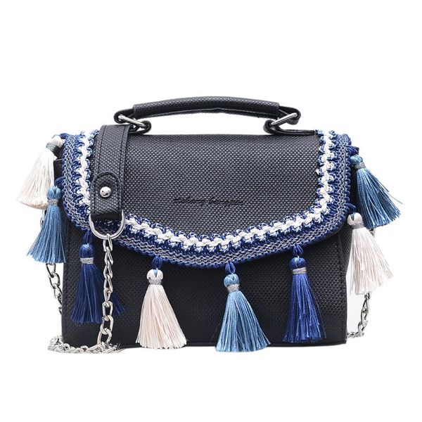 

ladies fashion tassel shoulder handbag messenger vintage chain small pu leather bag for female travel shopping ornament