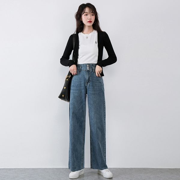 

women denim pants 2020 autumn winter new young literary style retro high waist pants zipper trousers woman clothes, Blue