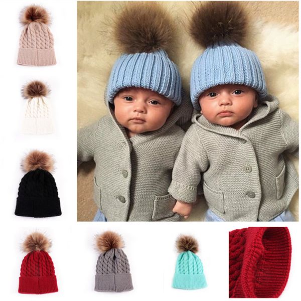 

kids knited hats winter pom poms beanies baby infant skull caps warm crochet hat fedora outdoors popular cap fashion knit hats 6 colors, Yellow