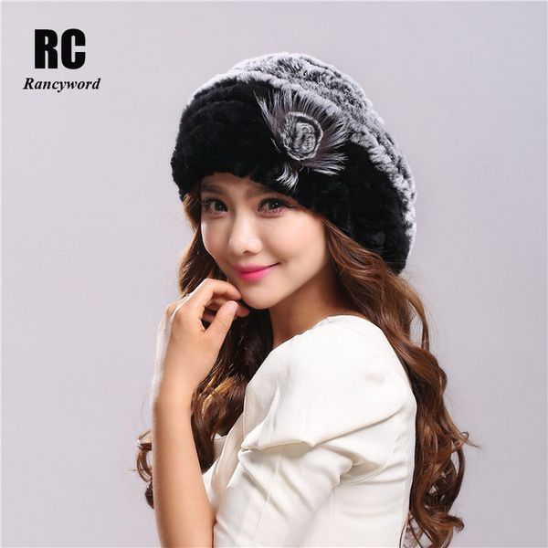 

beanie/skull caps [rancyword] winter hat women's genuine rex fur hats beanies warm casual female knitted natural rc1300, Blue;gray