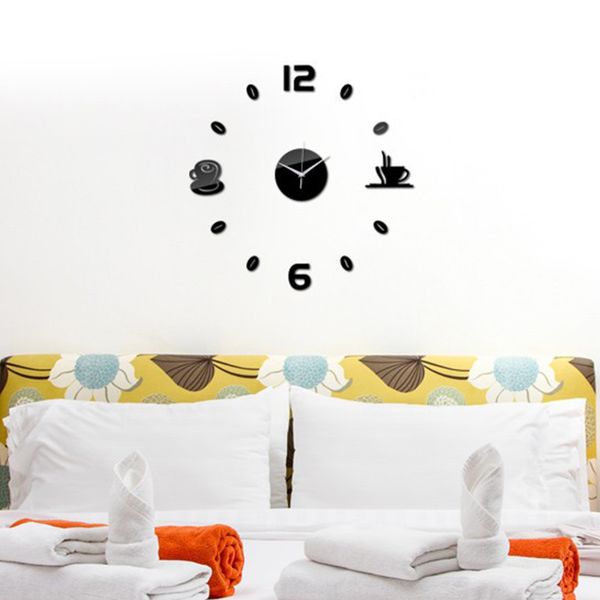 

new 2020 modern style mirror coffee cups decor acrylic self adhesive kitchen 3d analog home waterproof art diy mute wall clock