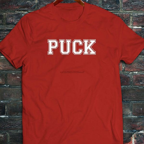 

puck hockey ice skate winter sports funny pun mens red t-shirt