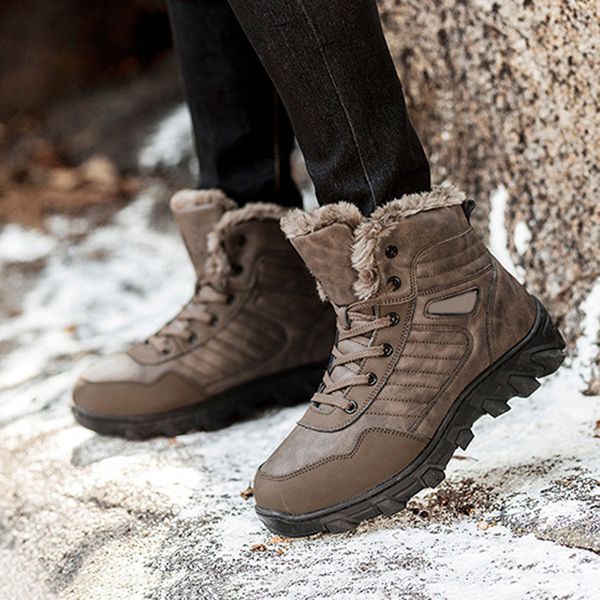 

men thickened cotton snow boots pu leather sport winter boots warm shoes thicken soft anti-slip for outdoor ty66, Black
