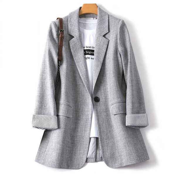 

autumn spring women full sleeves casual blazer office ladies plus size outwears single breasted long blazer jacket, White;black