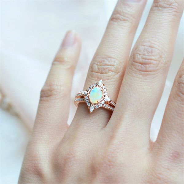

junerain brand vintage fire opal rings for women magic mirror cz finger ring micro pave rhinestone zircon rings wedding engagement jewelry, Golden;silver
