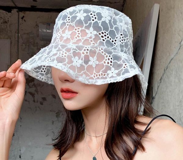 

vintage elegant lace bucket hat women summer beach sun hats fashion korean hat breathable fisherman, Blue;gray