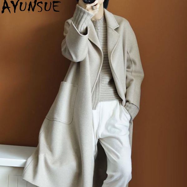 

ayunsue double side wool coat female jacket 2020 autumn winter jacket women long woolen coats and jackets women outwear my3664, Black