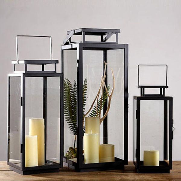 

retro wrought iron candle holder silver black romantic european glass candlestick chinese portable windproof lamp mumluk 50ch007