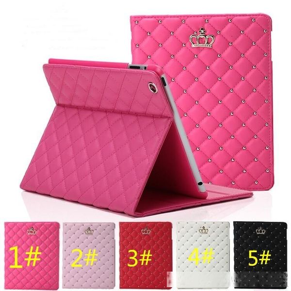 

luxury rhinestone crown pu leather tablet folding case for ipad 2 3 4 5 6 ipad mini 4 with stand shockproof dormancy cover