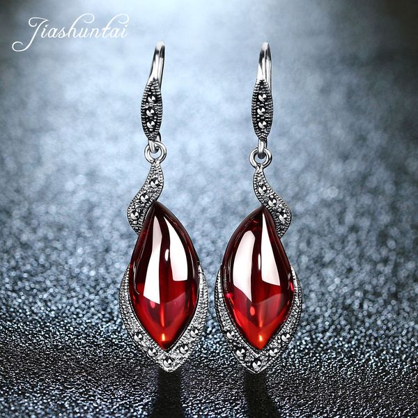 

jiashuntai retro 100% 925 sterling silver earrings for women vintage natural chalcedony garnet gemstone earrings jewelry female 200923