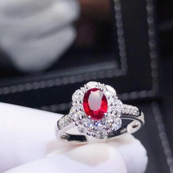 

h812 natural 0.91ct red ruby ring diamonds jewelry anniversary female's rings for women's fine rings, Golden;silver
