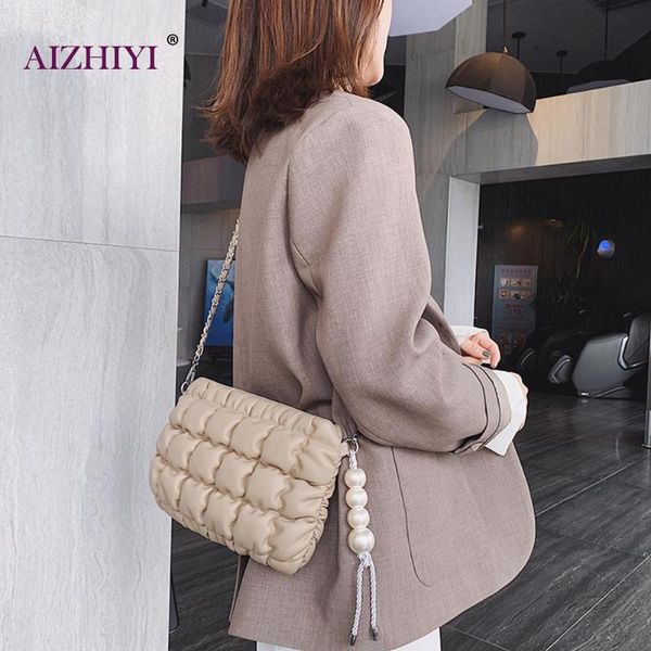 

pure color crossbody bags for women pu leather soft messenger shoulder bag female casual pearl pendant chain handbag