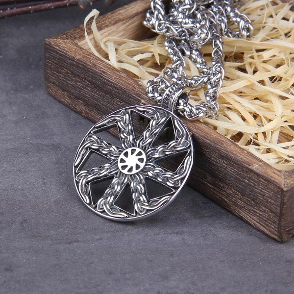 

pendant necklaces drop viking amulet eagle rock necklace falcon kolovrat symbol charm slavic nordic talisman men jewelry, Silver