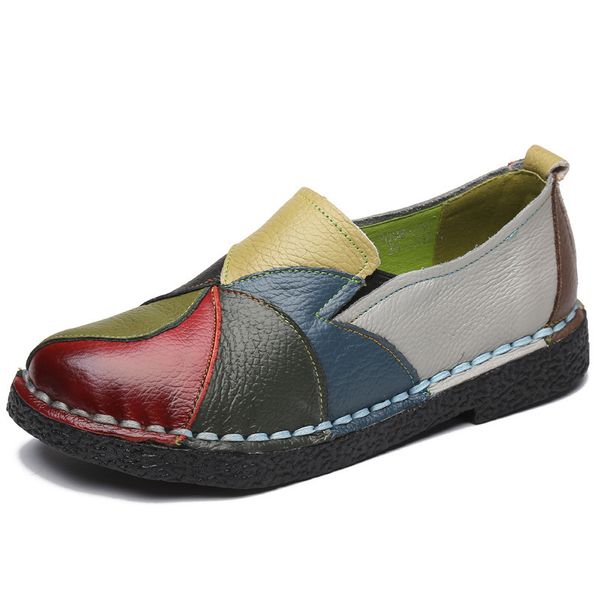 

handmade retro soft bottom flat shoes women autumn genuine leather shoes patchwork casual leather woman xkd8017, Black