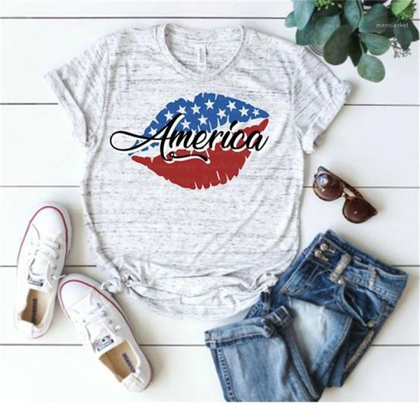 

рукав лета хлопка женские топы wear american independence day lip печати футболки женщины повседневная crew neck короткие, White