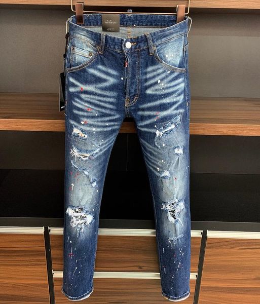 

2020 brand biker italy mens jeans pants men slim stretch jeans denim trousers blue hole pencil pants for men 9713