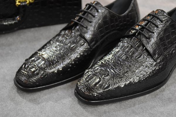 

2020 men's classic luxurious black crocodile leather pattern lace-up cowhide formal wear low heel shoe designer shoes