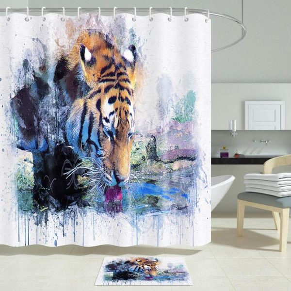 

shower curtains tiger paintings waterproof curtain bathroom eco-friendly polyester fabric for bath
