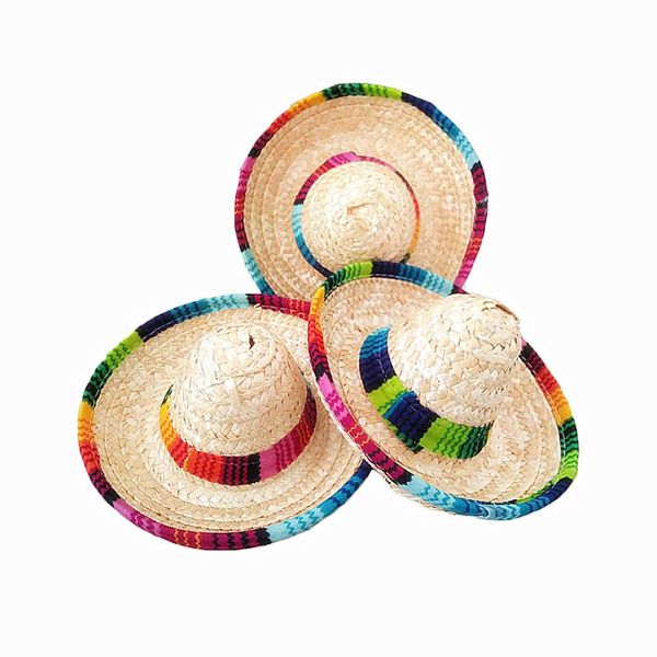 

cloches 10pcs natural straw mexican hat mini sombrero baby shower birthday party decoration tablesupplies, Blue;gray