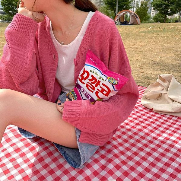 

6 colors korean style women autumn solid color v neck thin cardigan sweater coat female long sleeve outwear knitted (x271, White;black