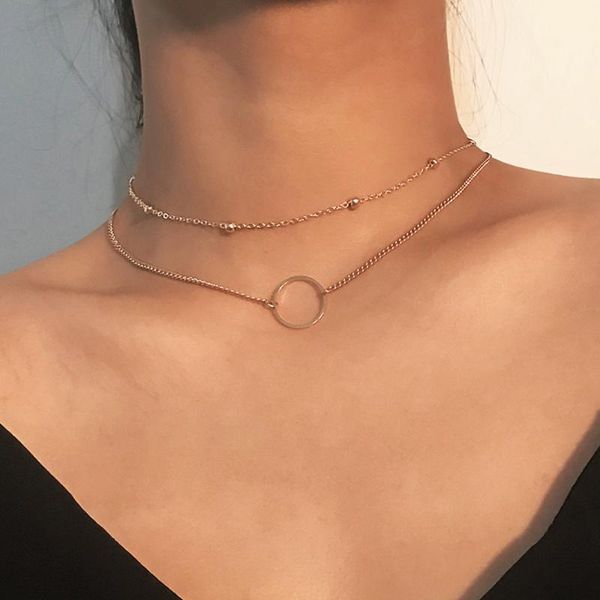 

chains gothic layered circle choker necklace for women men collar lariat cuban link clavicle chain gold color jewelry charm, Silver