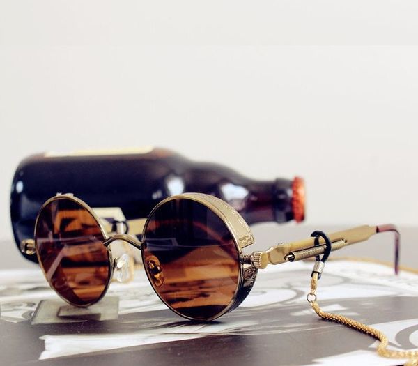

men and women classic steampunk sunglasses men and women sunglasses retro round metal glasses retro, White;black