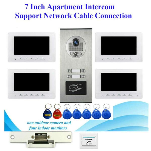 

video door phones intercom access control system camera waterproof 700tvl rfid electric lock 7" phone entry