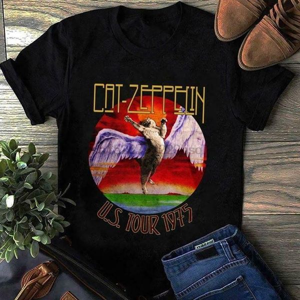 

cat zepphin us tour 1975 vintage men black t shirt cotton s 4xl us supplier