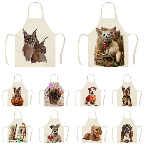 

aprons 1pcs kitchen pet dog pattern apron sleeveless cotton linen for men women home cleaning tools wq325
