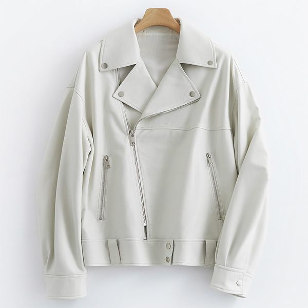 

nerazzurri white black leather biker jacket women long sleeve zipper faux leather jackets women plus size moto jacket women 5xl