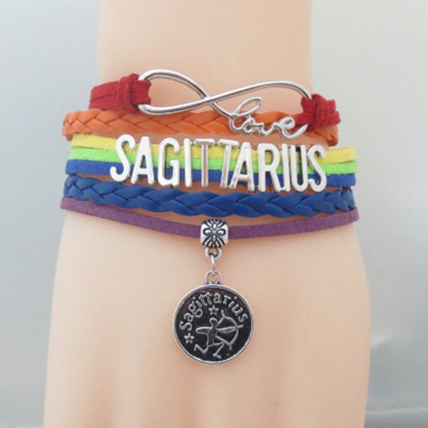 

gvusmil handmade vintage infinity 12 constellation aries taurus gemini cancer virgo scorpio pisces zodiac sign leather bracelets, Black
