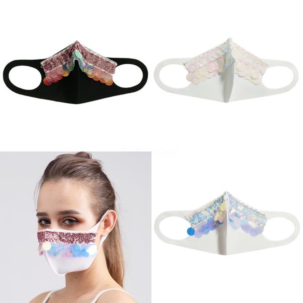 

fashion bling bling sequin face mask for women spring summer outdoor suncreen anti-dust breathable washable designer mask reusable#842, Black