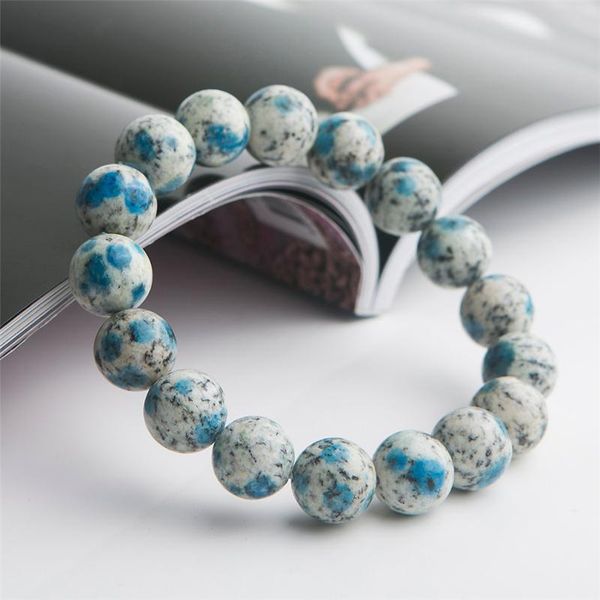 

beaded, strands drop woman men stretch crystal round beads bracelet 12mm genuine blue natural k2 jas per, Black