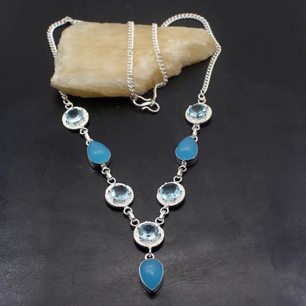 

attractive natural blueagate z925 sterling silver color charms pendant necklace 20 inch h08