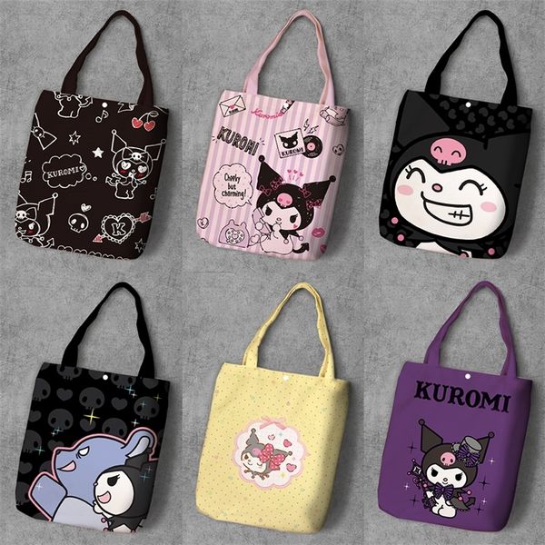 

kuromi cartoon student printed canvas recycle shopping bag large capacity customize tote fashion ladies casual shoulder bags 200919