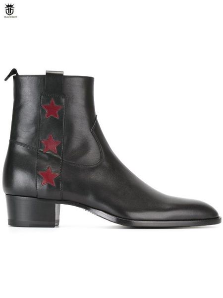 

fr.lancelot 2020 new arrival star boots men real leather boots glitter sequin leather booties zip up men party shoes, Black