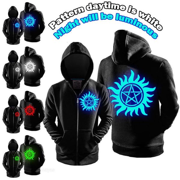 

glow supernatural hoodie printed fleece pullover sweatshirt men/women streetwear sweatshirts hip hop school, Black