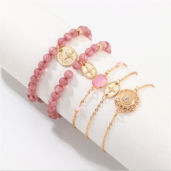 

boho bracelets & bangles for women bohemian round beaded charm bracelet set fashion multilayer accessories adjustable, Golden;silver
