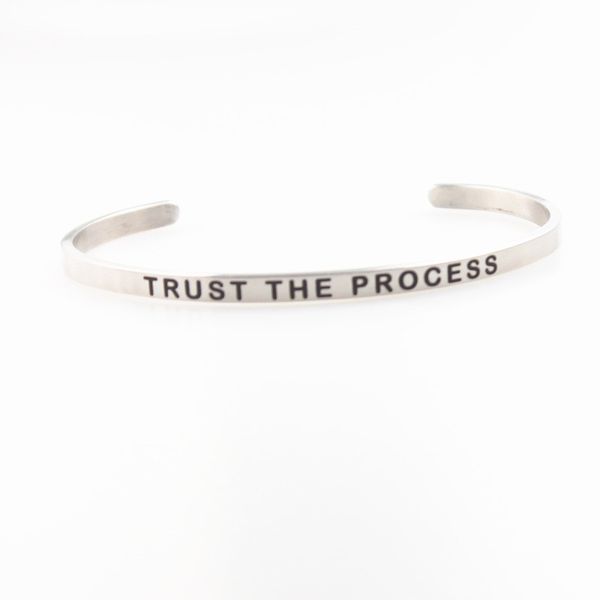 

trust the process positive inspirational quotes laser stainless steel bracelets bangles 4mm women men mantra bracelets gifts, Black