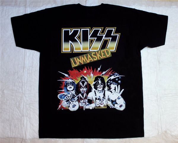 

kiss unmasked hard glam hair rock metal new black t-shirt loose size tee shirt